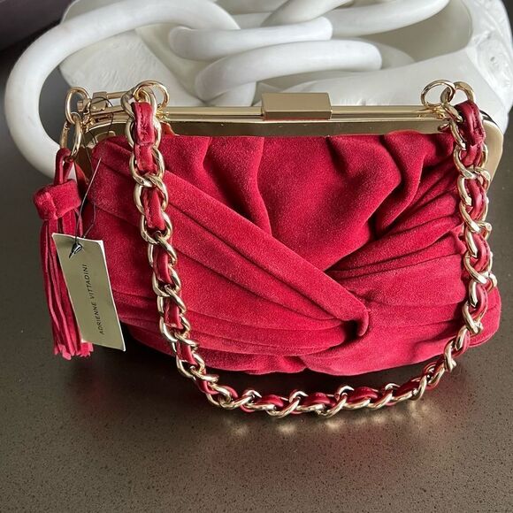 ADRIENNE VITTADINI Red Burgundy Suede Knotted Tassel Shoulder Bag. - Picture 2 of 10